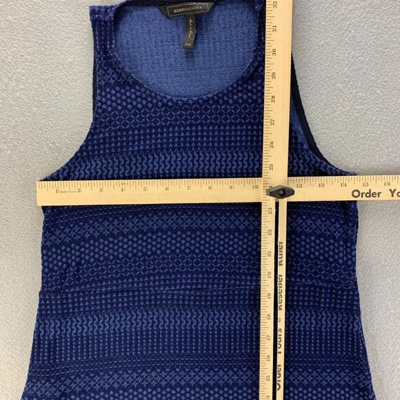 BCBG Maxazria Shirt Womens XXS Blue Black Pullover Stretch Peplum‎ Jacquard - Picture 9 of 12